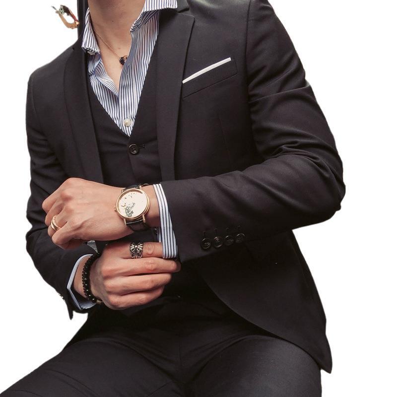 Cross-Border European Size Men's Three-Piece Suit Set, Notch Lapel Suit, Formal Attire for Hosting, Performances, Groom, and Groomsmen