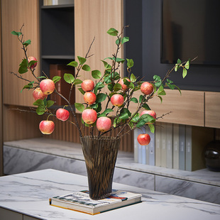 Simulated Fruit Branches with Leaves, Large Branches, Apple Berries, Living Room Home Decoration, Floor-Standing Simulated Green Plant Potted Ornaments