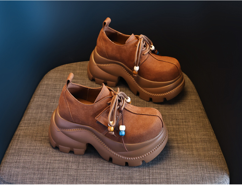 Giày lười nữ đế xuồng cao platform phong cách JK preppy thanh lịch, đế dày — nâu chi tiết 5
