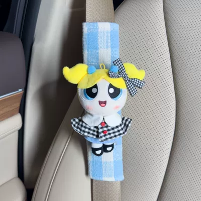Shoulder Cover Anti-Strangle Belt Car | Sürətlər qutusu və əl tormozu başlıqları - genuine-powerpuff-girls-shoulder-cover-blue-check-burlap-yellow-hair-bubble-black-check-knot-doll-collar