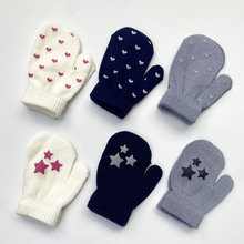 秋冬新款幼儿园儿童手套女童保暖针织包指手套宝宝胶印可爱小手套
