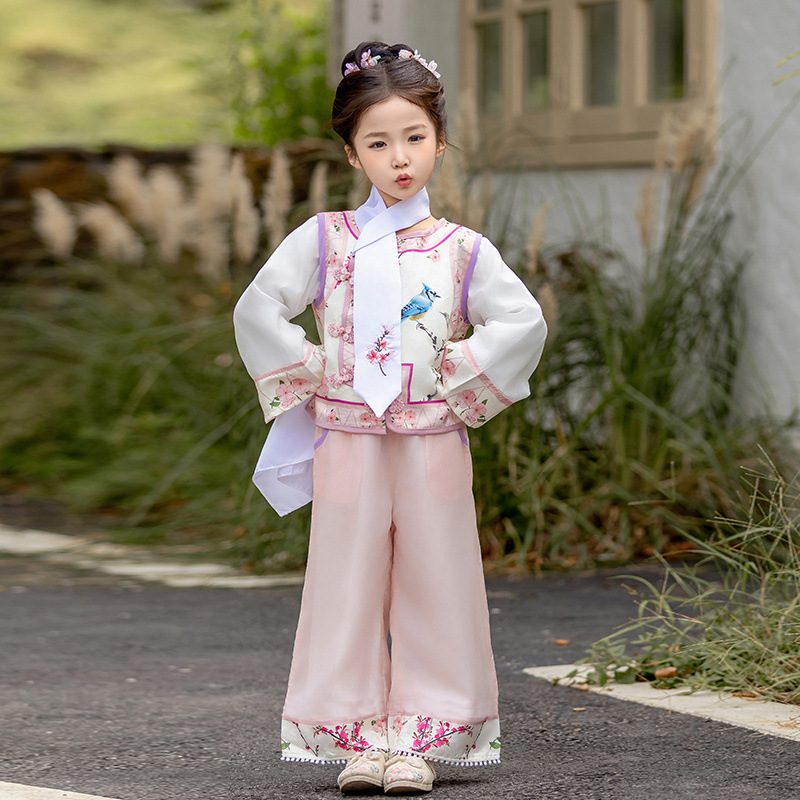 漢服の女の子は春秋2025の新型子供清朝満族の少数民族の服装の時代劇の女性の唐の服を格服します。|undefined