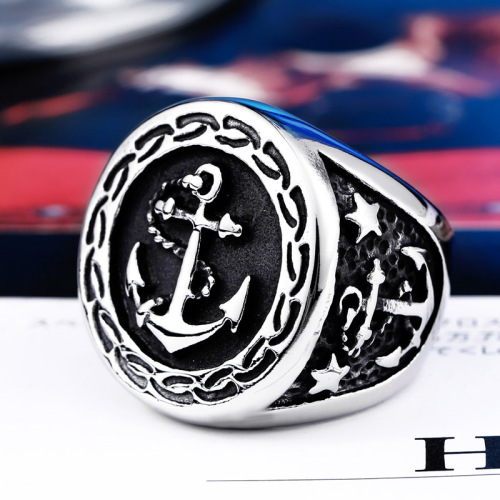 Beier Cross-Border Foreign Trade: Wholesale Stainless Steel Jewelry—Bold Men's Titanium Steel Rings with Striking Anchor Designs, Perfect for European and American Styles