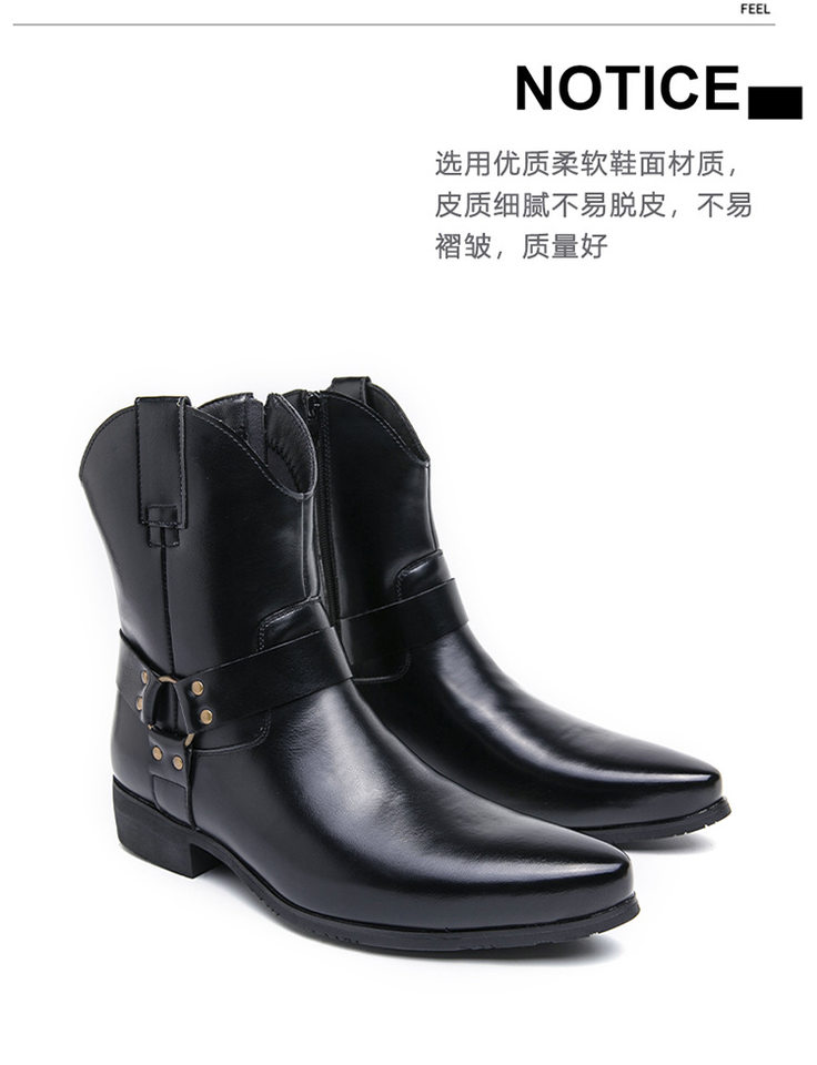 Giày bốt Martin nam cổ cao mũi nhọn kiểu Anh, khóa kéo bên, gót thấp 1–3 cm — 92342 màu đen, 92342màu nâu chi tiết 4