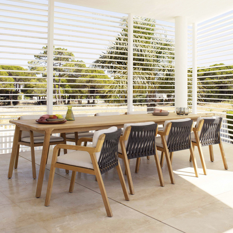 Mesas y sillas al aire libre, villas de patio, sillas de ratán de madera maciza, balcones combinados, teca, ratán, muebles de jardín de ocio al aire libre al aire libre
