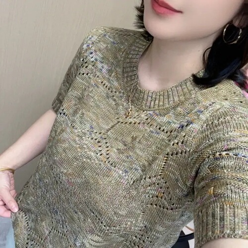 [Stars Magic] 2025 summer Korean style loose and slimming fashionable Western-style rice grid jacquard all-match blouse