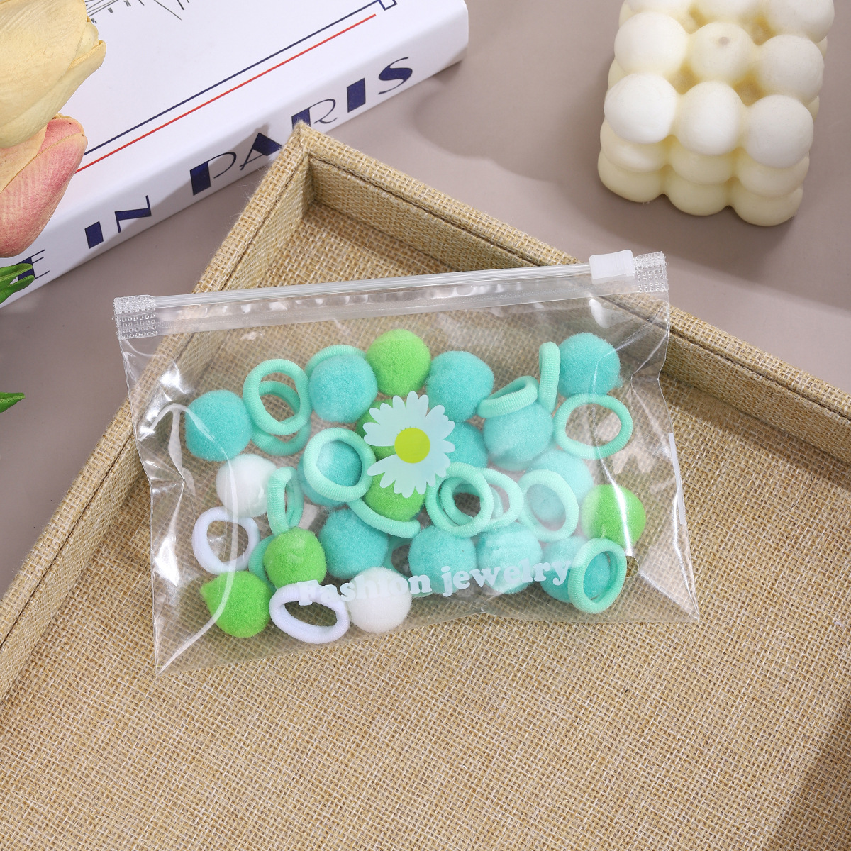 Juego de cuerda para el cabello de bola de color caramelo para niños, bolsa de estilo dulce para bebés, mini cuerda para la cabeza de alta elasticidad, banda de goma, accesorios para el cabello