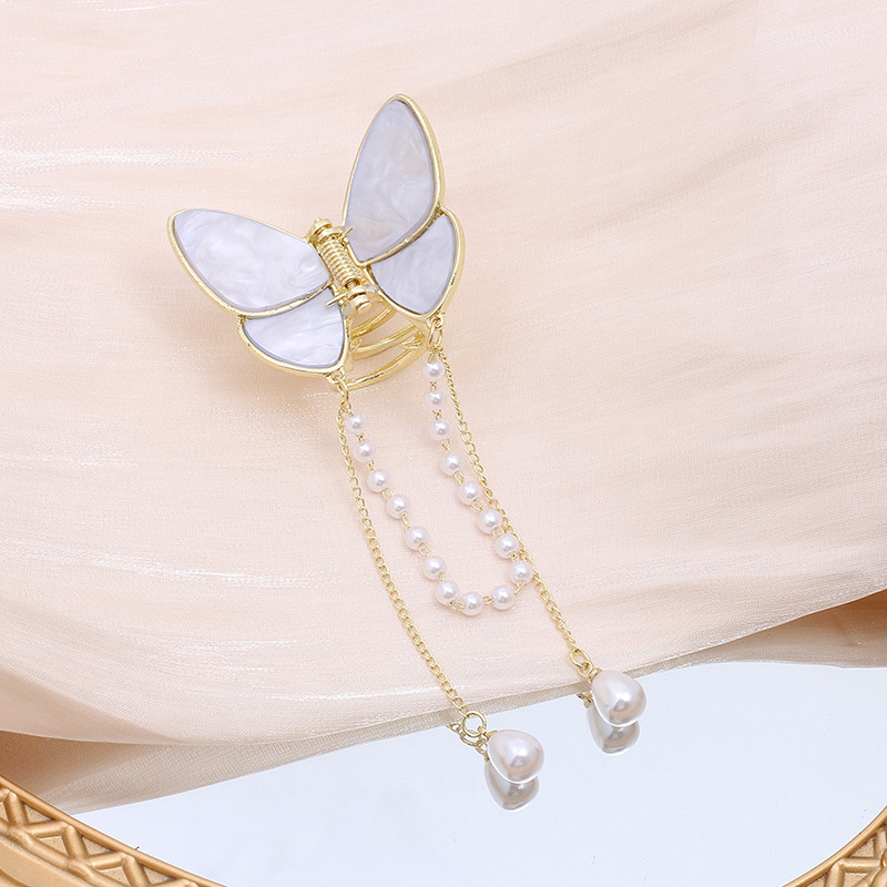 Elegant Pearl tassel pendant butterfly clip small back head hair clip half hair lady clip headdress wholesale