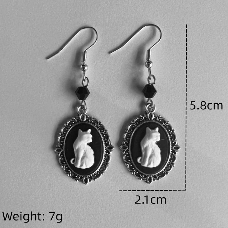 Amazon Cross Border Gothic Black Cat silver Frame Black Bead Earrings Vampire Jewelry Factory Straight