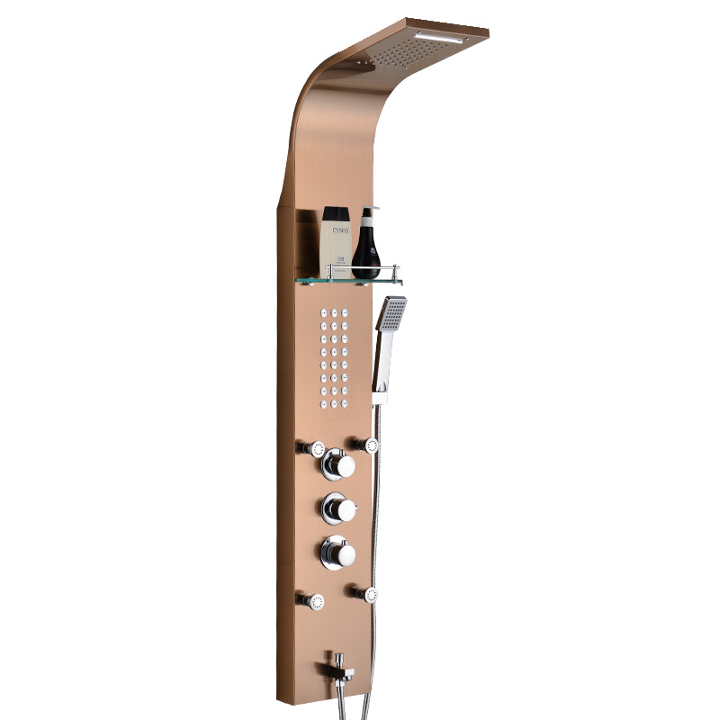 Pantalla de ducha, ducha, todo el juego oscuro de cobre, un conjunto completo de sistema de artefactos de tres piezas de baño de baño al aire libre de temperatura constante