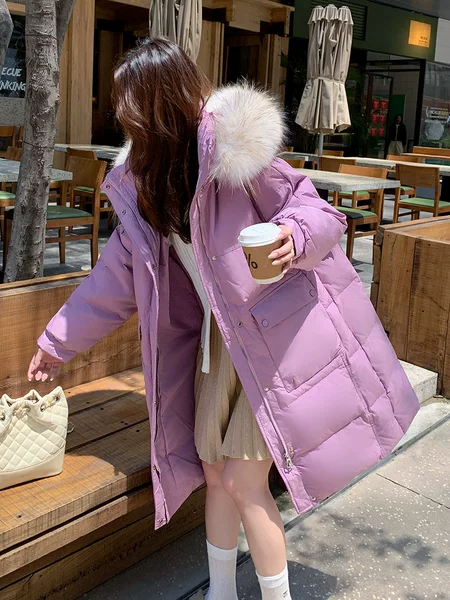 2025 New Korean Style Slim Hooded Raccoon Fur Collar Fat mm Extra Large Size down Jacket Slimming Look Thickeneded Jacket 242