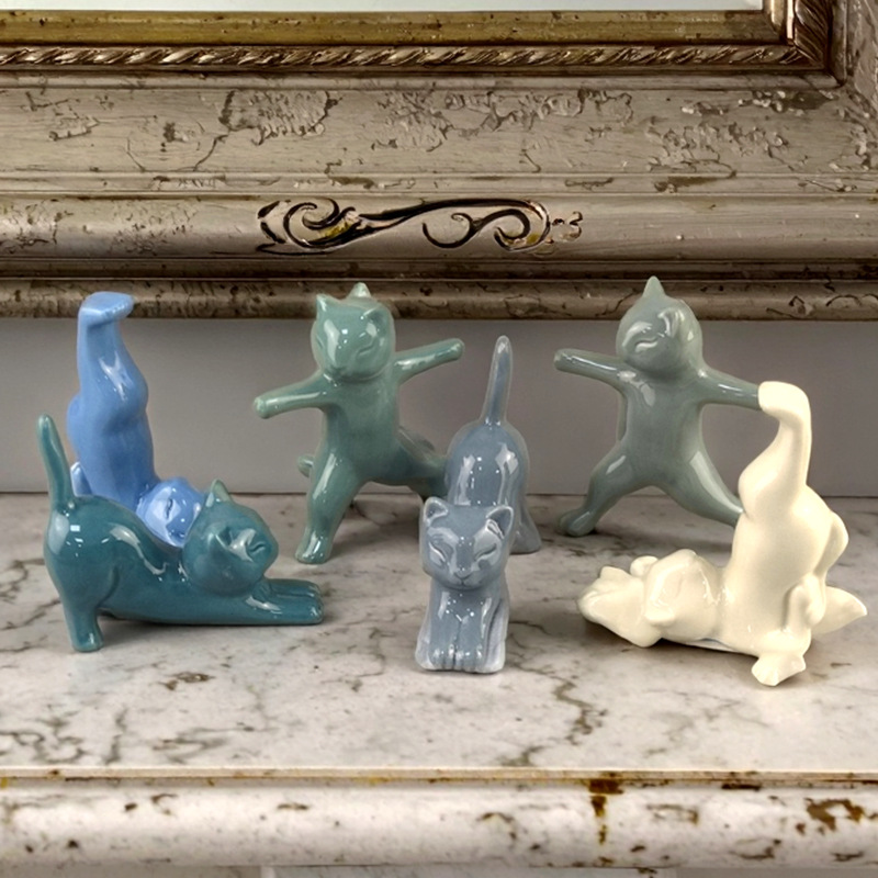 Decoración de gatito de cerámica creativa escritorio porche mesa de té decoración suave estudio gatito bailar encantador regalo artesanía