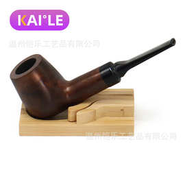 新款木纹黑檀直烟斗高端黑檀木长款烟斗木质烟斗烟具可拆卸pipe