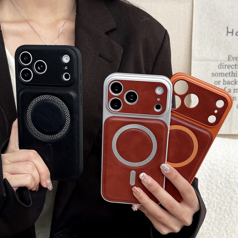 Fashionable and Simple Leather Phone Case for Apple 17 Pro Max with Large Window, iPhone 13 Cross-Border Trade 15Pm Couple's Model