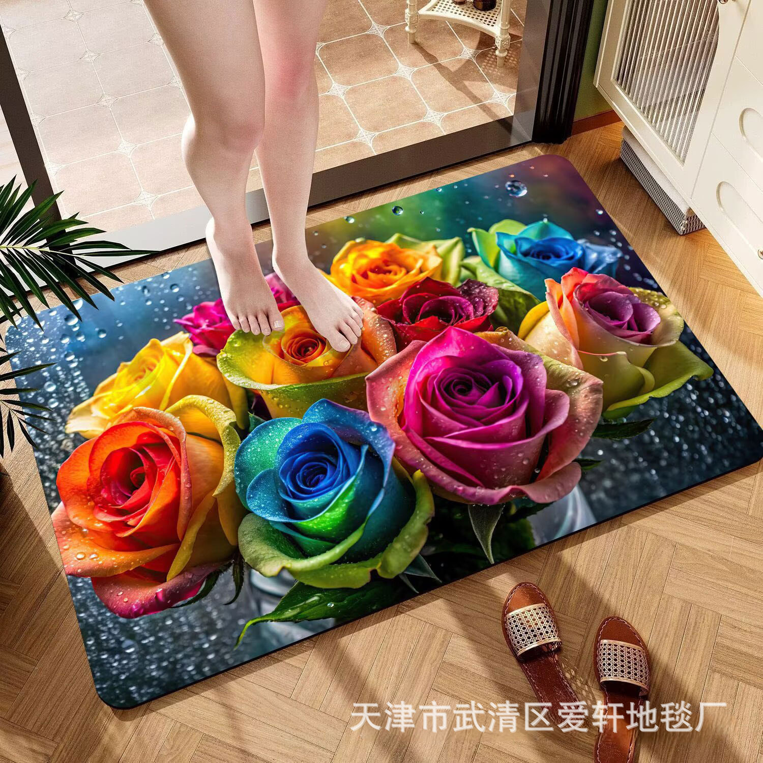 Cross-Border Bathroom Floor Mat, Soft Cushion, Water-Absorbent, Quick-Drying Diatom Mud Floor Mat, Wear-Resistant, Dirt-Resistant, Easy-Care Floral Anti-Slip Mat