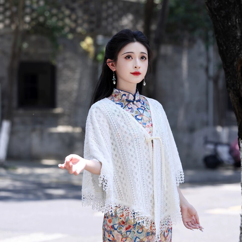 Cheongsam Outerwear for Spring, Summer, and Autumn; Shawl, Cardigan, Cape with a High-End Feel; New Chinese-Style Outerwear; Solid Color New Evening Dress for Women