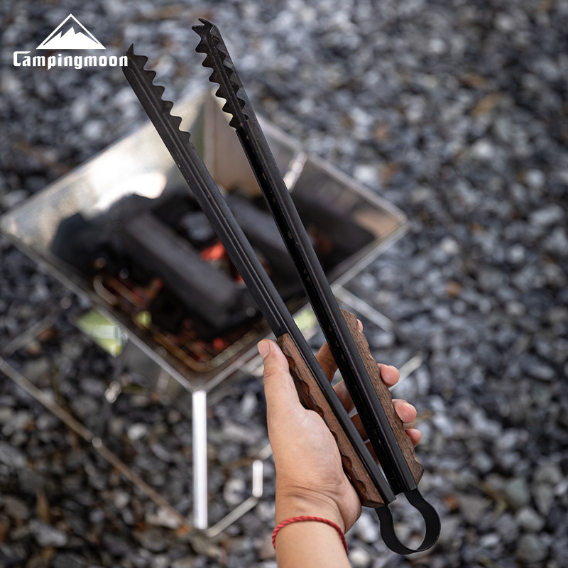 BKMS-41 thickened stainless steel heat insulation solid wood handle firewood charcoal clip multifunctional barbecue accessories carbon clip