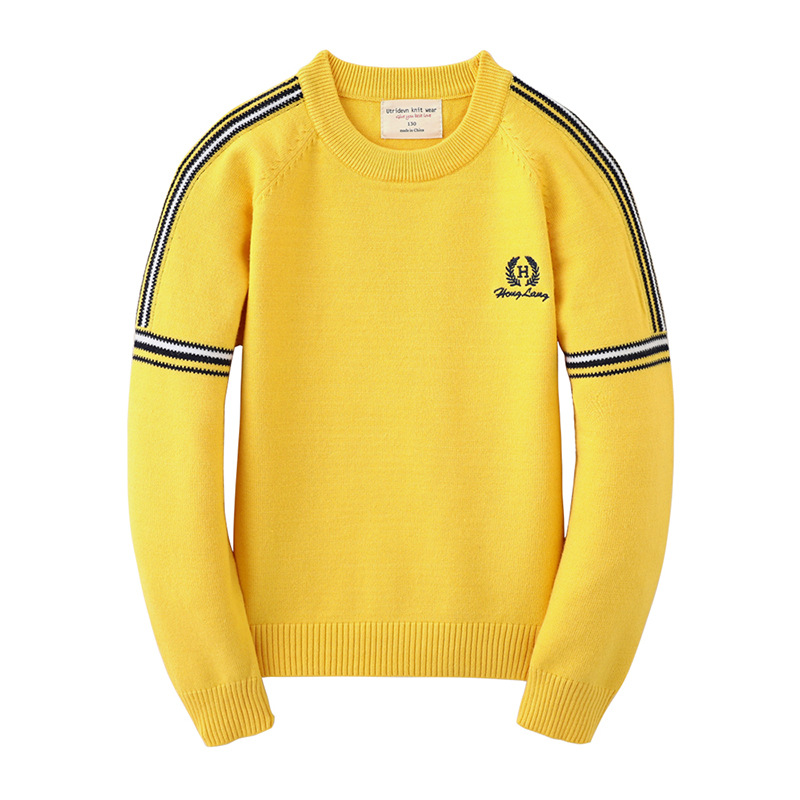Ropa para niños primavera y otoño europeo y americano contraste color suéter de los niños suéter medio y grande niños que tocan Fondo suéter entrega de una sola pieza