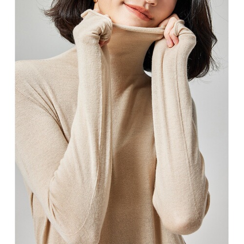 Layered High-Neck Long-Sleeve Solid Color Knit Top Series Slim Fit Women's Commuting Sweater