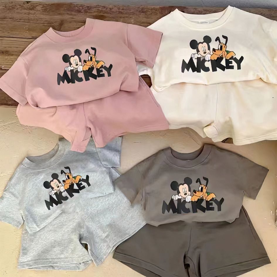 2025 New Summer Style Girls and Boys Suits Short-Sleeved Shorts Cartoon Cute Letters Casual Two-Piece Tops Trendy