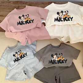 2025夏季新款女童男童套装短袖短裤卡通可爱字母休闲两件套上衣潮