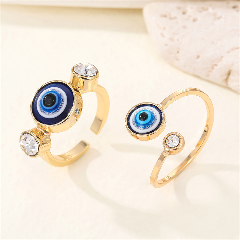 Retro Diamond Resin Glitter Blue Eye Ring Turkey Devil's Eye Open Ring display picture 1