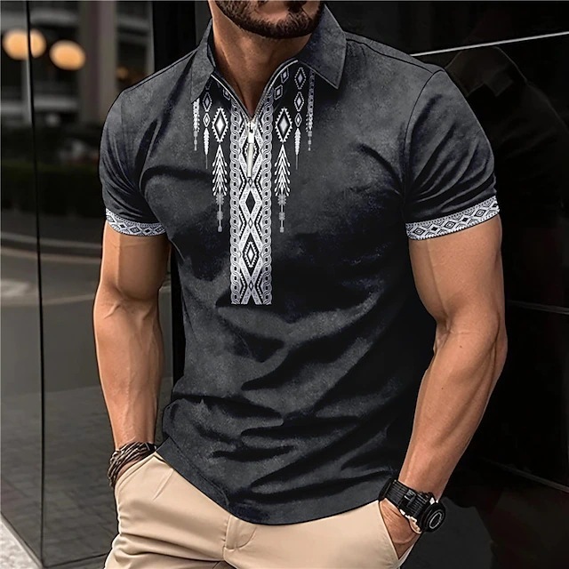 Fashion hot cross-border 3D printing men's cool Viking print street trend classic polo shirt