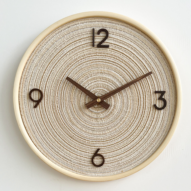 Minimalist Nordic Solid Wood Fabric Wall Clock For Living Room_voghion.com