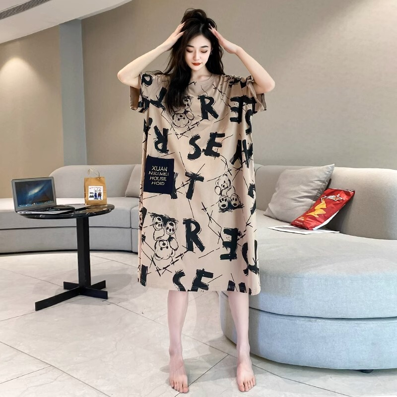 Sweet cute nightdress women's summer plus size home wear thin short sleeve loose chubby girl Women's pajamas summer