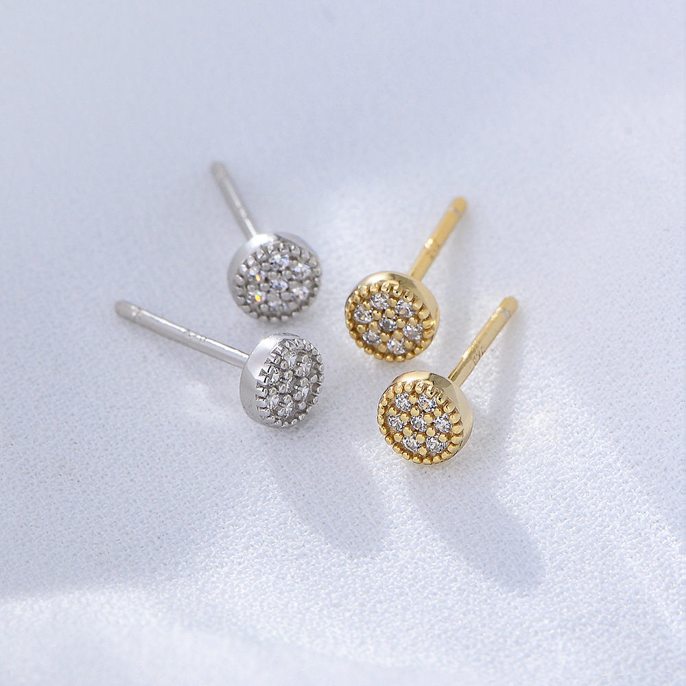 S925 plata esterlina lindo mini ZIRCON Stud pendientes hembra coreano taladro redondo simple señora Joker pendientes