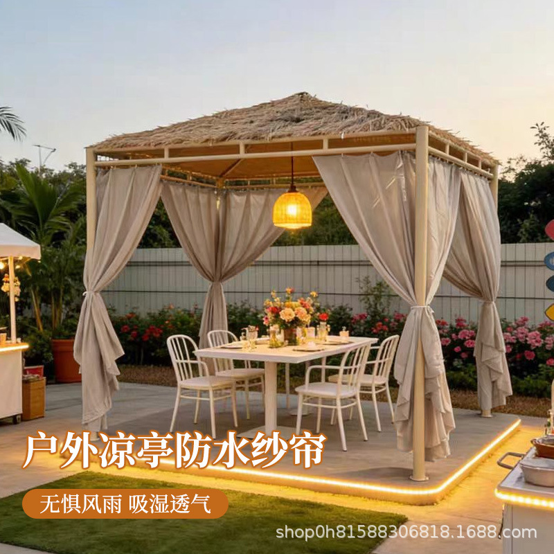 Outdoor gazebo waterproof sheer curtains with a natural wood and linen feel, suitable for sunrooms and outdoor grape trellises, breathable and sun-protective Outdoor gazebo waterproof sheer curtains with a natural wood and linen feel, suitable for sunrooms and outdoor grape trellises, breathable and sun-protective