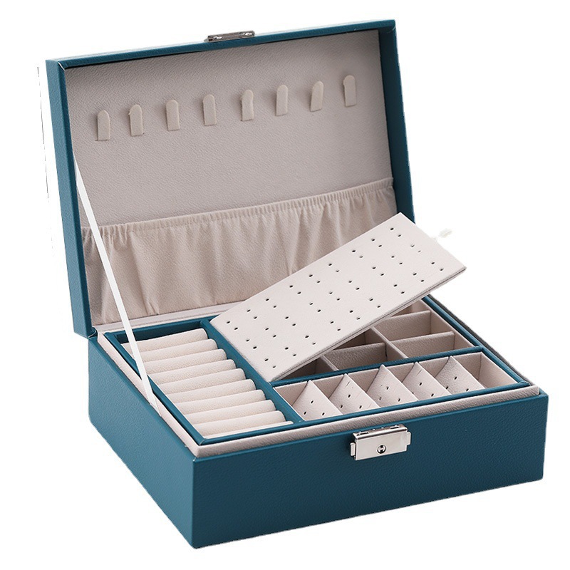 Caja de joyería de doble capa con cerradura Caja de joyería Pendientes Pendientes Caja de almacenamiento Collar Caja de anillo Caja de joyería Caja de embalaje de mano