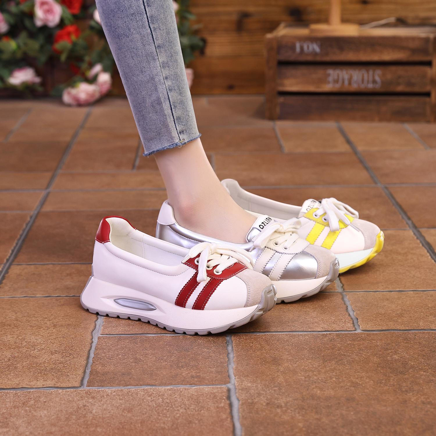 Soft leather sports with a poop like feel for women 2024 new summer breathable thick soled Forrest Gump versatile German_voghion.com