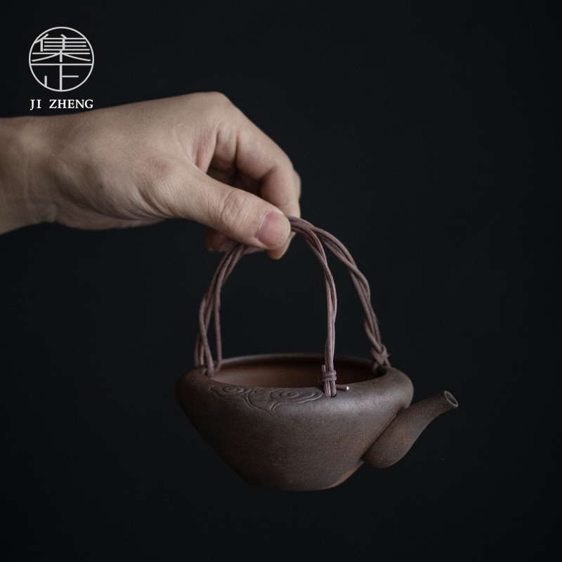 Stoneware raw ore unglazed Gongdao Cup kung fu tea set rattan handle lifting beam teapot simple rough average cup large tea Sea