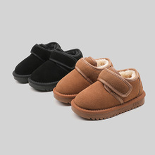 儿童简约复古加厚雪地靴冬季保暖鞋2023新款真皮绒面纯色低筒短靴
