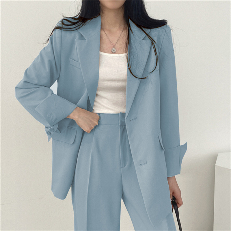 Spring and Autumn New Style Women's Blazer, British Style Casual Versatile Blue Small-Sized Foreign Trade Mid-Length Suit for Women