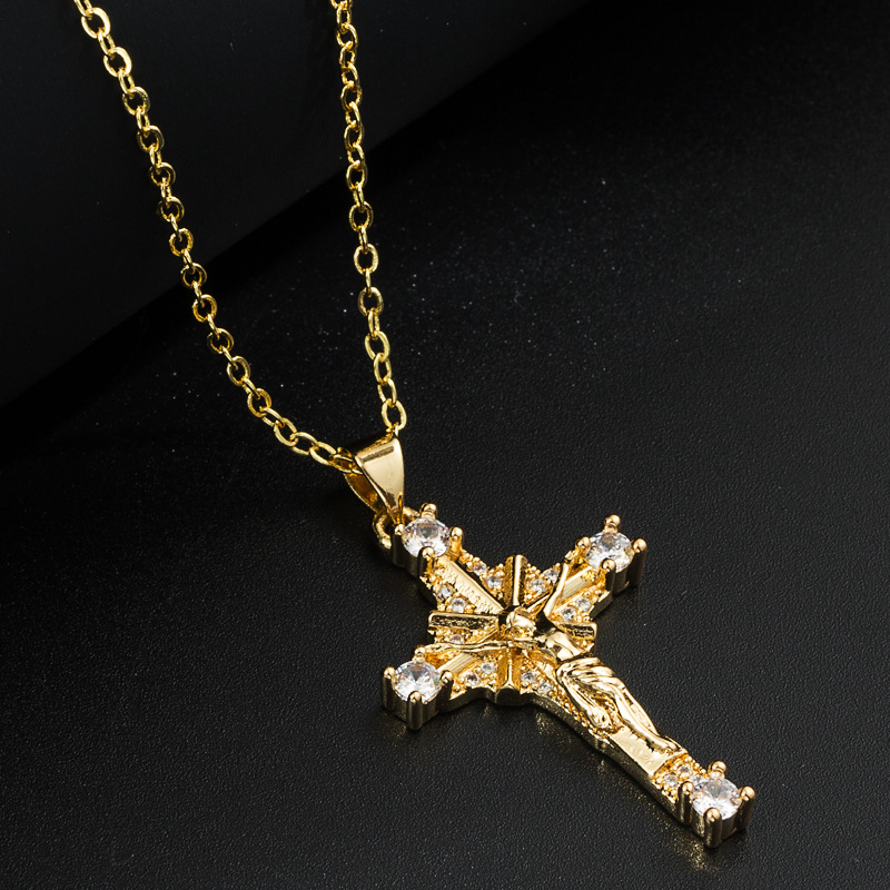 Fashion Gold Inlaid Color Zircon Creative Cross Copper Necklace display picture 3