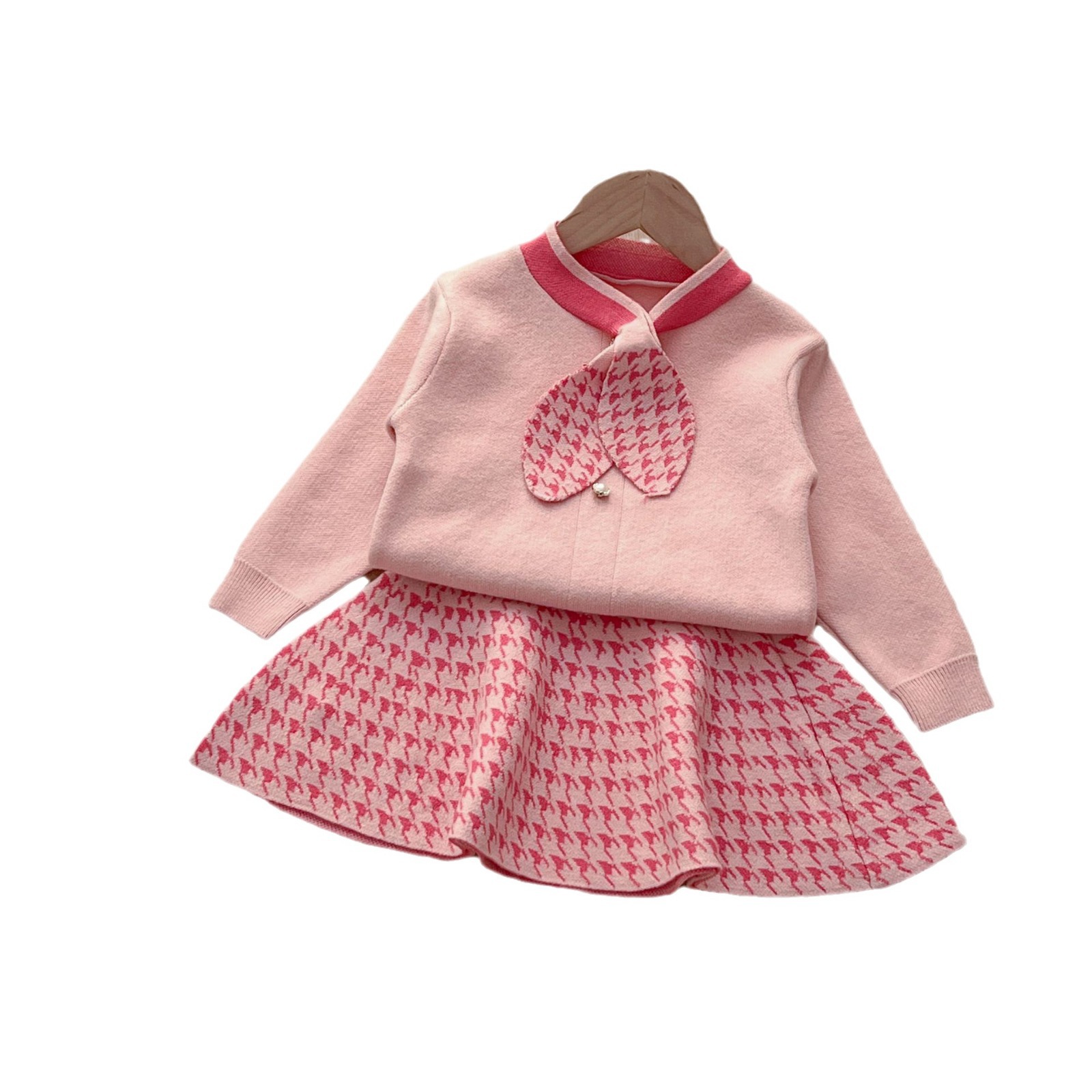 Pigers sweaterkjole JK college-stil strikket todelt sæt til efterår og vinter nye babypiger koreansk version_voghion.com