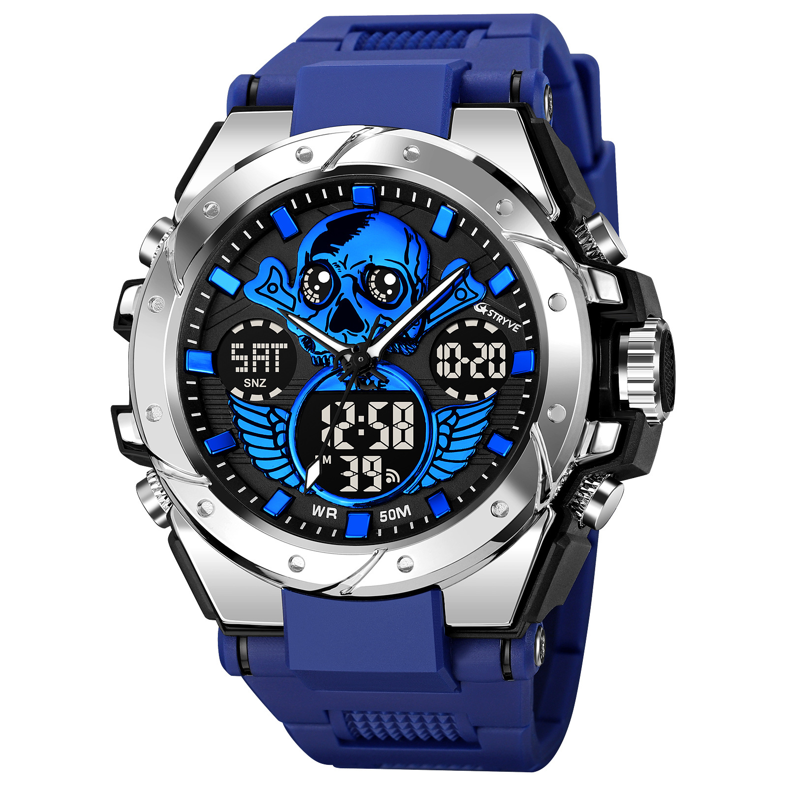 STRYVE transfronterizo e-commerce hombres deportes reloj cráneo luminoso electrónico impermeable reloj multifuncional reloj 8008