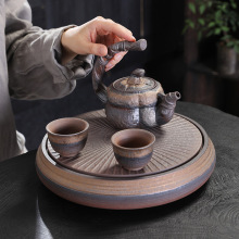 包邮定制logo粗陶鎏金铁釉侧把壶单壶泡茶壶茶杯复古柴烧功夫茶具