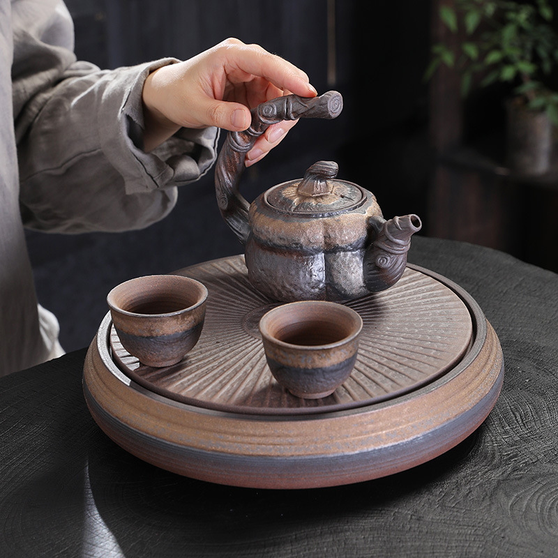 Free Shipping Custom Logo Stoneware Gilt Iron Glaze Side Handle Pot Single Pot Teapot Teacup Retro Wood-Fired Kung Fu Tea Set Free Shipping Custom Logo Stoneware Gilt Iron Glaze Side Handle Pot Single Pot Teapot Teacup Retro Wood-Fired Kung Fu Tea Set