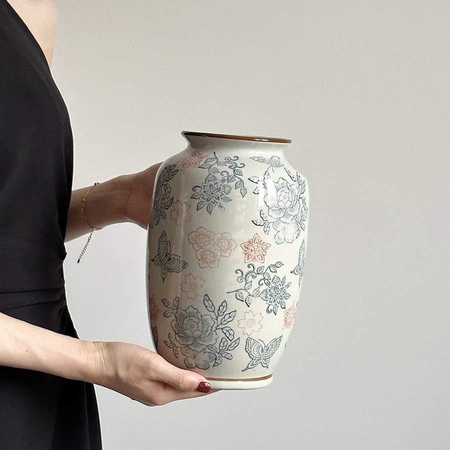 Flor azul porcelana vintage flor de cerámica decoración floral sala de estar vasijas de cerámica decoración de lujo ligera nueva flor china