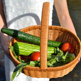 手提水果篮野餐收纳篮仿藤编居家鸡蛋篮手提花篮礼品包装篮采摘篮