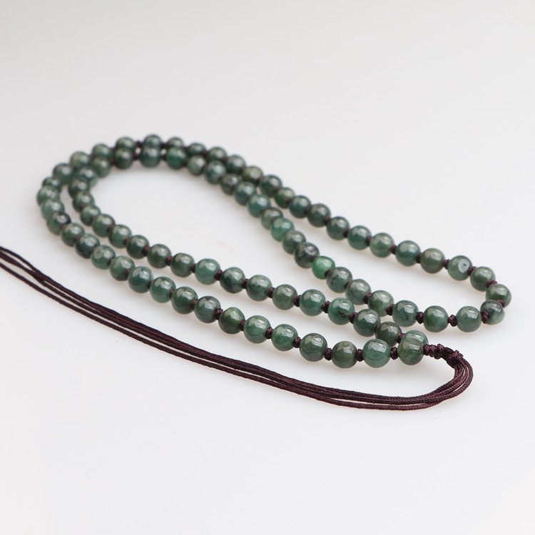 天然翡翠A货8mm散珠油青吊坠项链挂绳玉佩玉坠黄金编织绳子