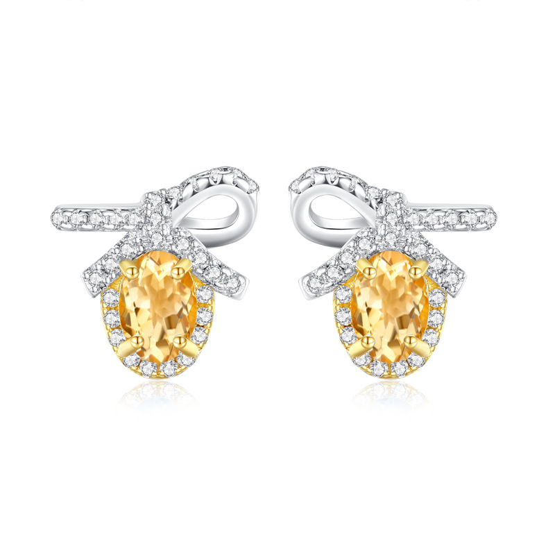 Pendientes de plata de ley S925 con lazo de lujo ligero de nicho, anillo de tesoro de color natural femenino, joyería de alta calidad, joyería que no se desvanece