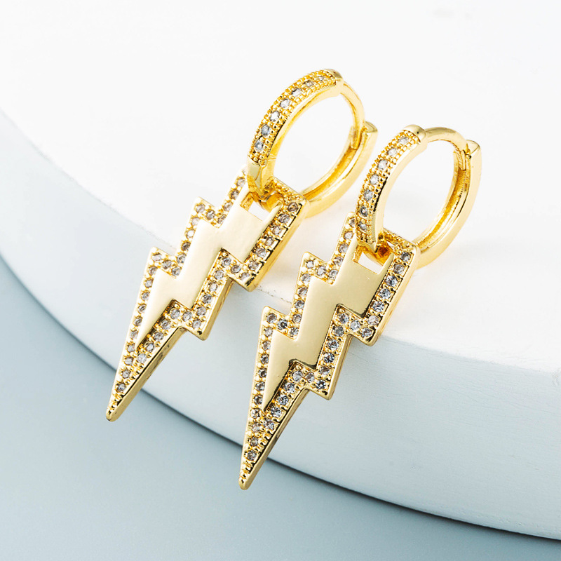 Nihaojewelry Wholesale Jewelry Korean Lightning Cross Copper Gold-plated Inlaid Zircon Earrings display picture 3