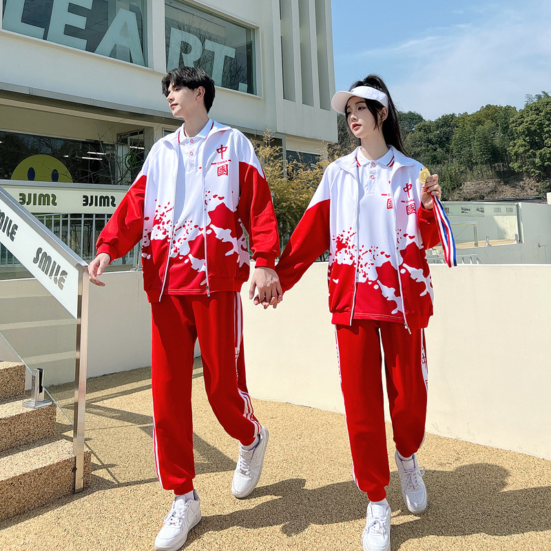 교복 학업 스타일 가을 중국 빨간 코트 게임 개회식 조기 고등학생들이 교복 세트 수행