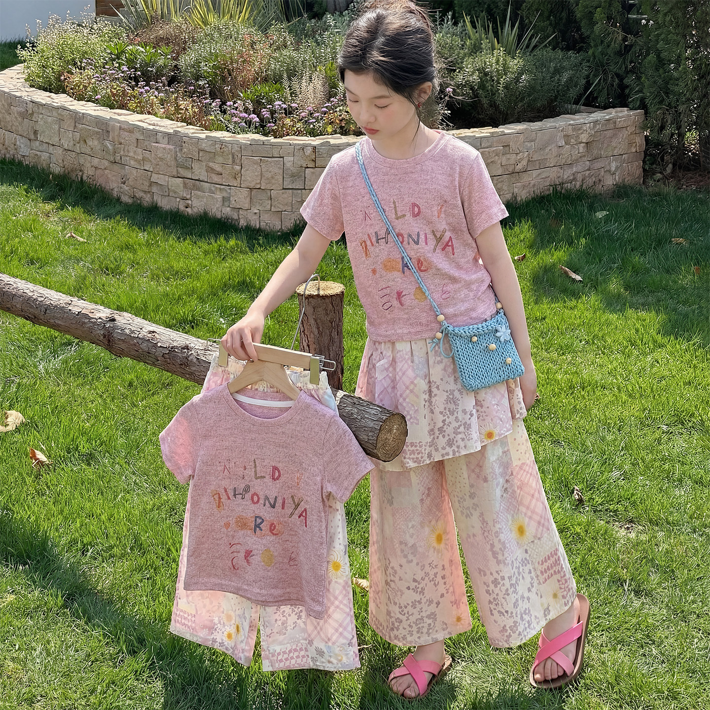 Summer children's fuchsia cartoon T-shirt, curtain, trousers, Korean style 2