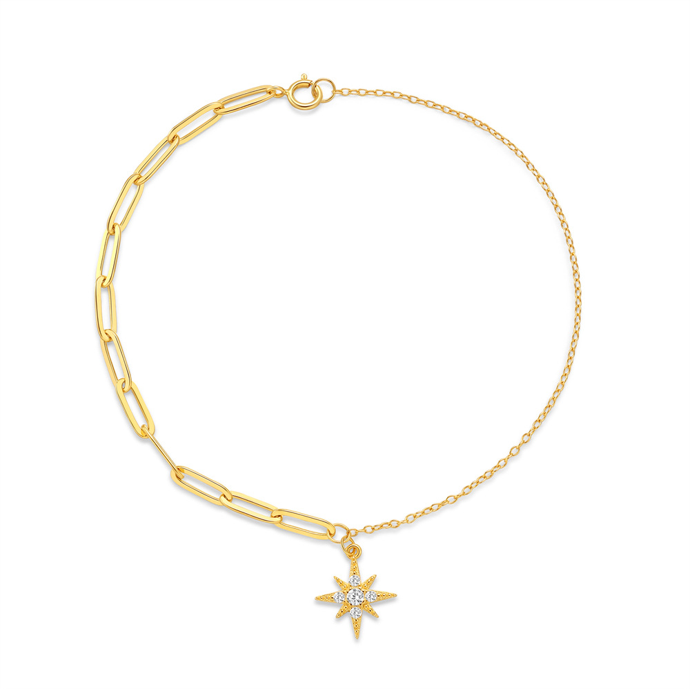 Eight awn star Pattern 925 Sterling Silver Paperclip Chain Cable Chain Bracelets Simple Style