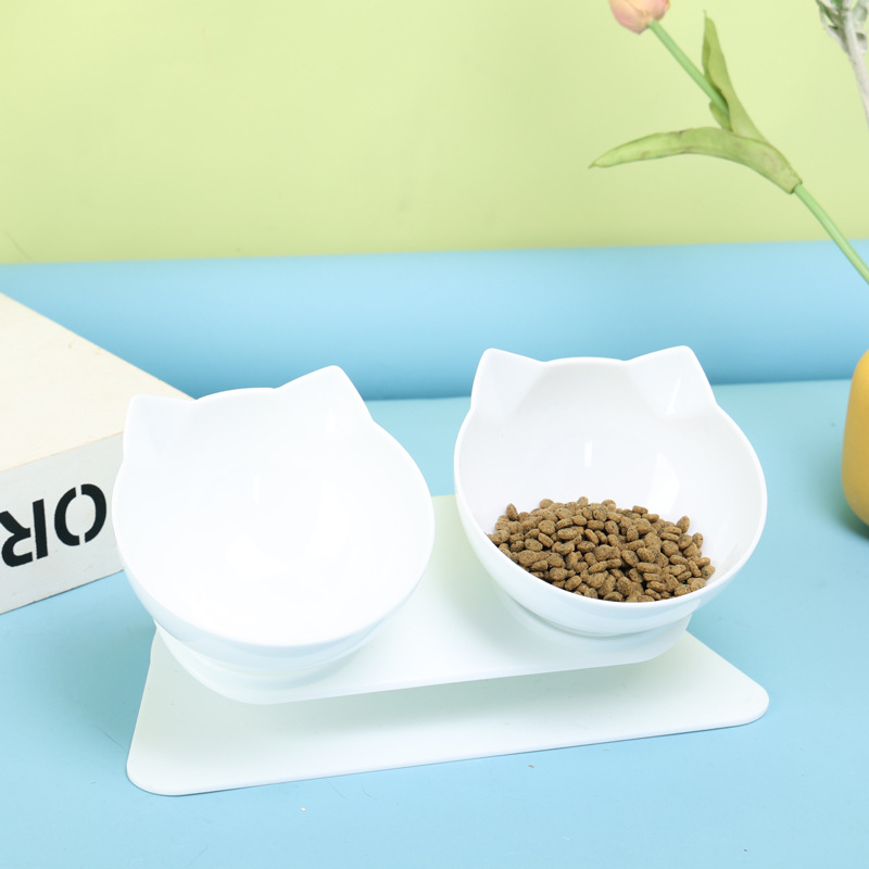 Cuenco de comida para gatos cuenco de gato antideslizante cuenco de alimentación oblicuo de dos colores tazón para beber tazón doble para mascotas tazón de plástico para mascotas